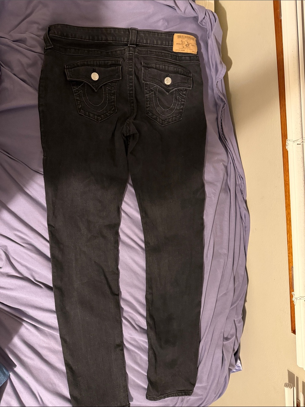 True Religion Black Skinny Jeans with Signature Back Pockets
